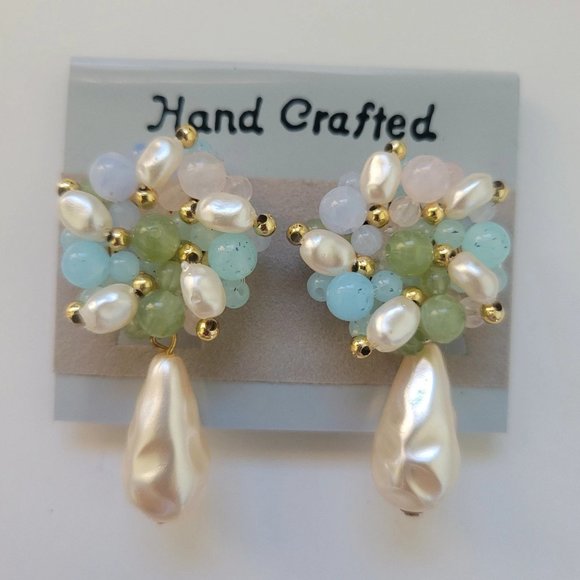 Jewelry - Vintage Pastel Acrylic Bead Cluster Faux Baroque Pearl Drop Clip On Earrings